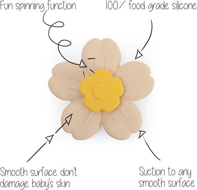 Suction Spinning Toy, Silicone Toddler Sensory Toys for Bath Toys Birthday Gift (Mustard&Cream)