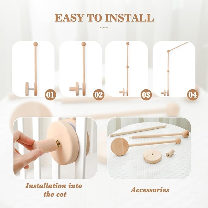 let's make Baby Crib Mobile Arm - 36 Inch Wooden Mobile Arm Upgraded Adjustable Mobile Holder for Crib Mobile Hanger Baby Crib Attachment Nursery Decor
