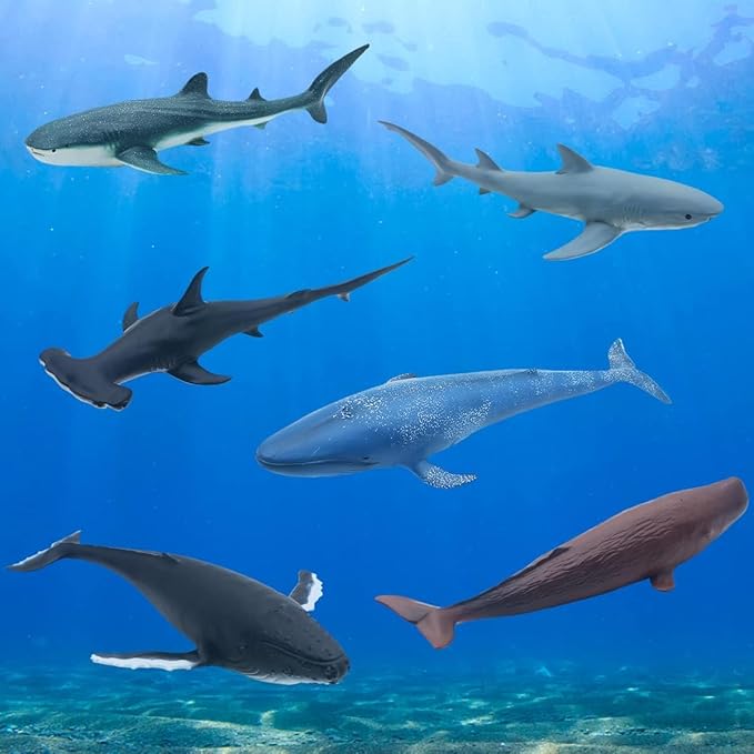 Mostop Sea Animal Toy for Kids 6 Pack 14.5'' Large Size Ocean Sea Marine Animal Figures, Realistic Ocean Sea Creature Action Models Whale Ornament Education Cognitive Toy Set for Boys Girls