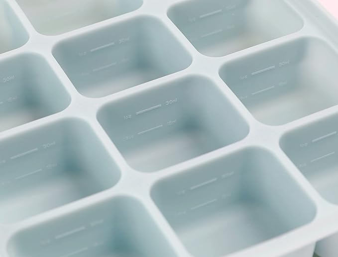 Baby Food Storage Silicone Cubes with Clip-On Lid Freezer Tray Baby Food Soups Purees Ice Easy and Safe Design Made in Korea(12 Sand Beige)