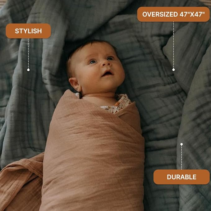Parker Baby Muslin Blanket | 100% Soft Cotton Toddler Quilt & Baby Muslin Swaddle | Gender Neutral Design 47" x 47" Blanket