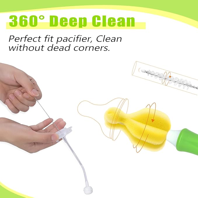 INVODA 24 Piece Sponge Nipple Bottle Brushes, Baby Bottle Brush with Nipple Cleaner, Replacement Heads and Straw Brushes