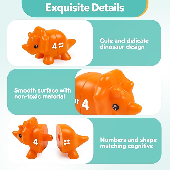 Matching Number Counting Dinosaur Toys with Double-Sided 1 2 3 Number Preschool Learning Sensory Sorting Educational Montessori Toy Sets for Kids Toddler Aged 3+ Years Old…