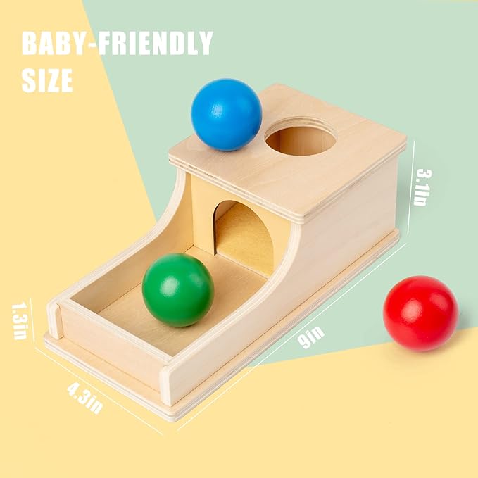 Busy edition Montessori Toys Object Permanence Box Soft Sound Wooden Baby Ball Drop Play for 6 Month 1 2 3 Year Old Toddlers Infant Early Age Toy (Red Green Blue)
