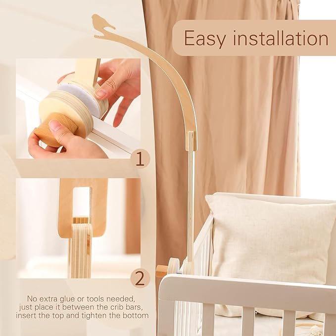 Bird Shape Crib Mobile Arm, 30 Inch Baby Crib Mobile for Boys and Girls, Adjustable Wooden Baby Mobile Holder for Crib, Baby Mobile Hanger, Perfect Nursery Décor and Gift