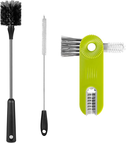 [3 Pack] Bottle Brush, 15 Inches Stainless Steel Long Handle Baby Bottle Scrub Cleaning Brushes with Straw & Lid Brushes for Sports Water Bottle, Cups, Coffee Mugs, Glasswares