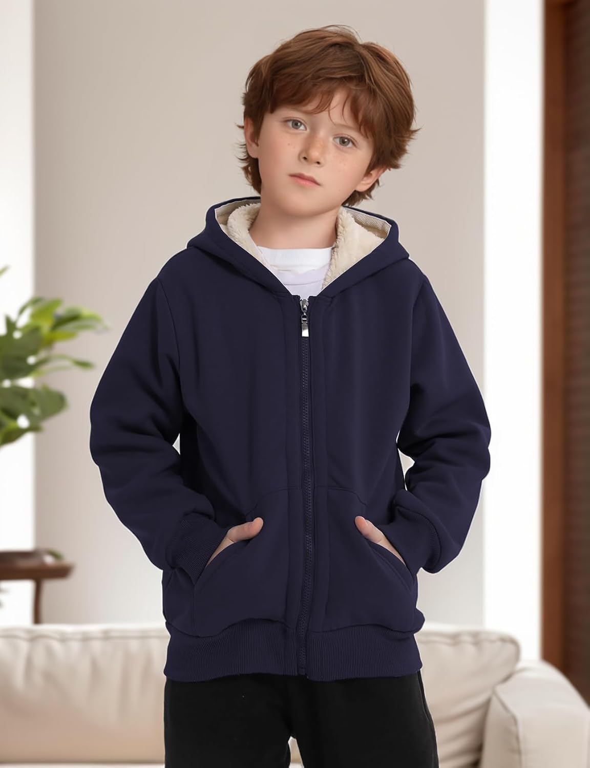 Gihuo Unisex Boy's Girls Winter Warm Sherpa Lined Zip Up Sweatshirt Fleece Jacket Kid's Hoodie Outerwear