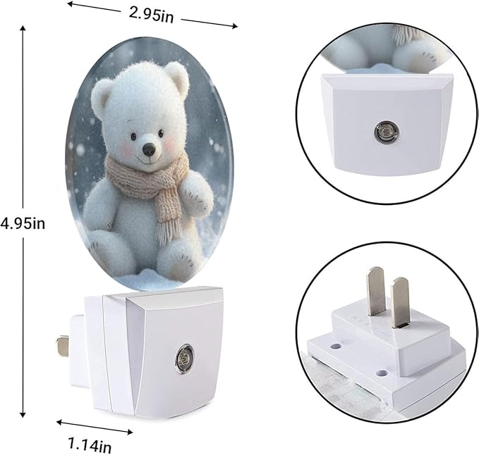 EKOBLA Cute Bear Night Light Bear White Fur Animal Winter Snowflakes Plug in Nightlights Dusk to Dawn Auto Sensor LED Plug-in Nightlights for Men Women Boys Girls