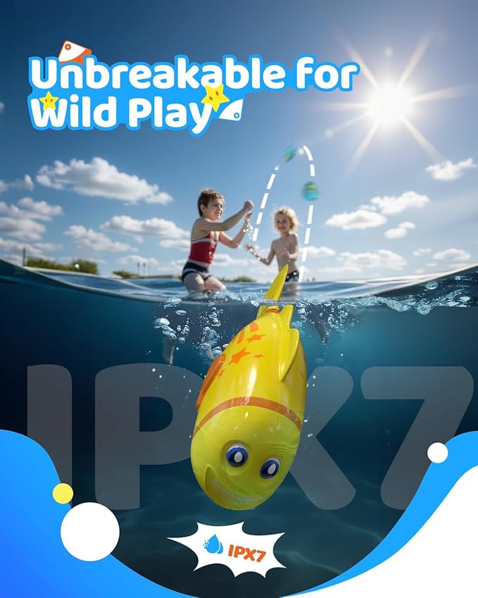 Rechargeable Swimming Fish Toy, Light up Bath Toys with Temp-Color Eyes for Baby Bath, Alive Pool Diving Toys for Kids Ages 4-8, Toddler Bathtub, Water Table