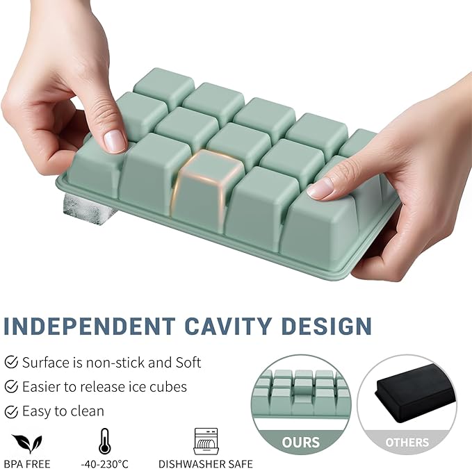 Silicone Ice Cube Tray 2 Pack, HANCELANT Ice Cube Mold, Ice Trays for Freezer with Lid for Whiskey, Baby Food, BPA Free, Easy Release