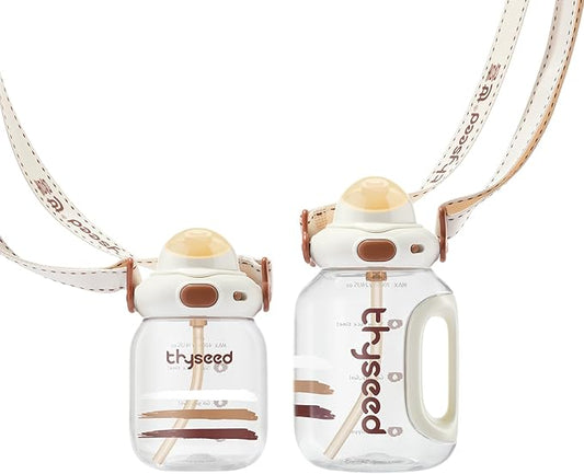 thyseed Toddler Water Bottle with Straw Cups Spill Proof School Kids Sports No Spill Children Leak Proof Travel Drinking Cup Dishwasher Safe BPA Free 2+ Year Old Boy Girl Child 14oz/400mL 1 PCS