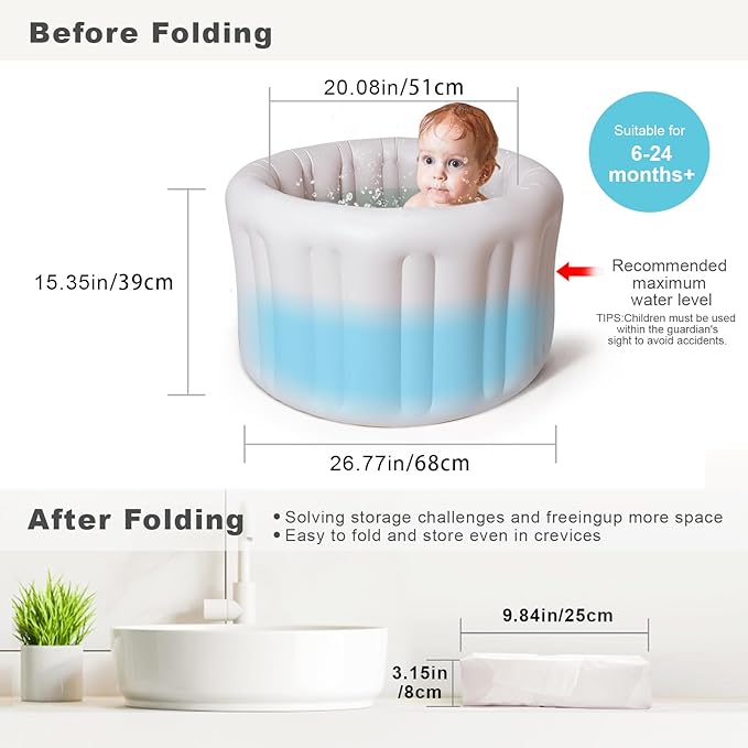 Inflatable Baby Bath Seat for Sitting Up XL, Inflatable Soft Tub for 6-24 Months, Anti - Collision with Temperature Sensing, Portable Toddler Bath Support for Home & Travel