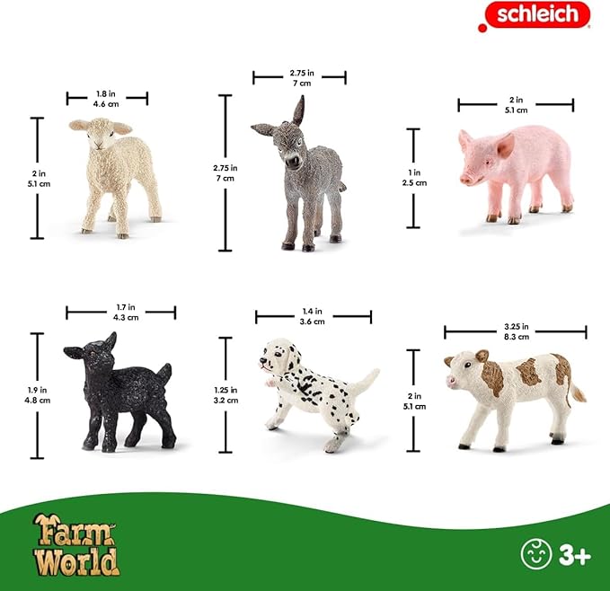 Schleich Farm World - 6 PC Baby Farm Animal Playset with Puppy, Lamb, Goat, Piglet, Calf and Donkey Toys - Realistic Barnyard Figurines - Fun Educational Figures for Kids and Toddlers Ages 3+