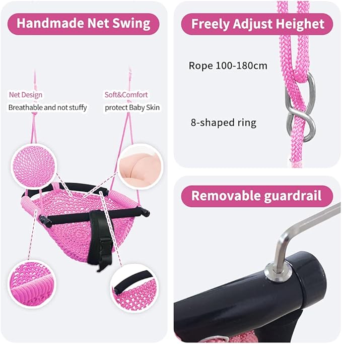 Toddler Swing & 2-in-1Baby Swing - Adjustable Rope Swing Seat for Kids Indoor & Outdoor Durable Backyard Swing Set for Infants & Toddlers(Pink)