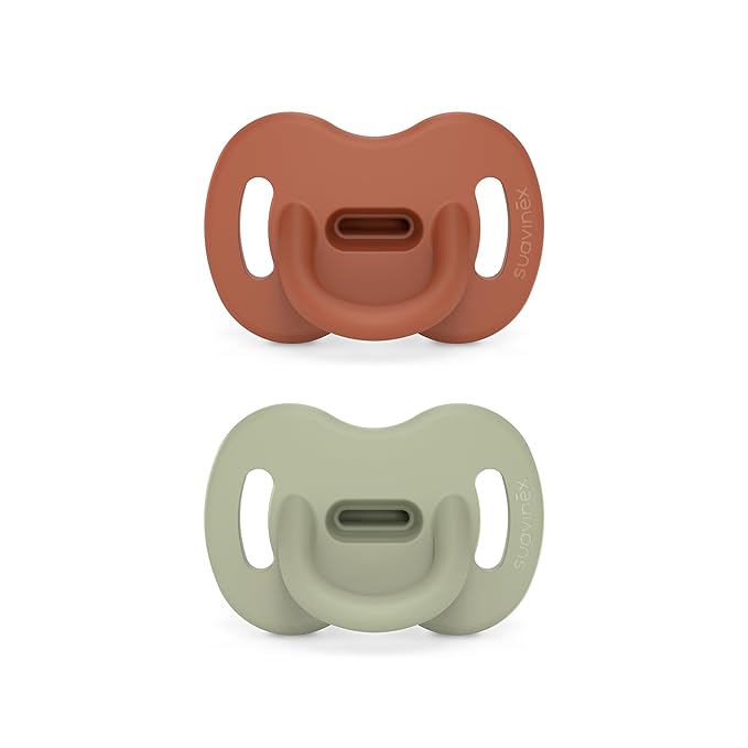 Color Essence SX PRO Silicone Baby Pacifier 2Pk, Made with 100% Soft Silicone, Baby Essentials Perfect for Breastfeeding Babies, Designed in Spain, 0-6 Mths, Orange/Green