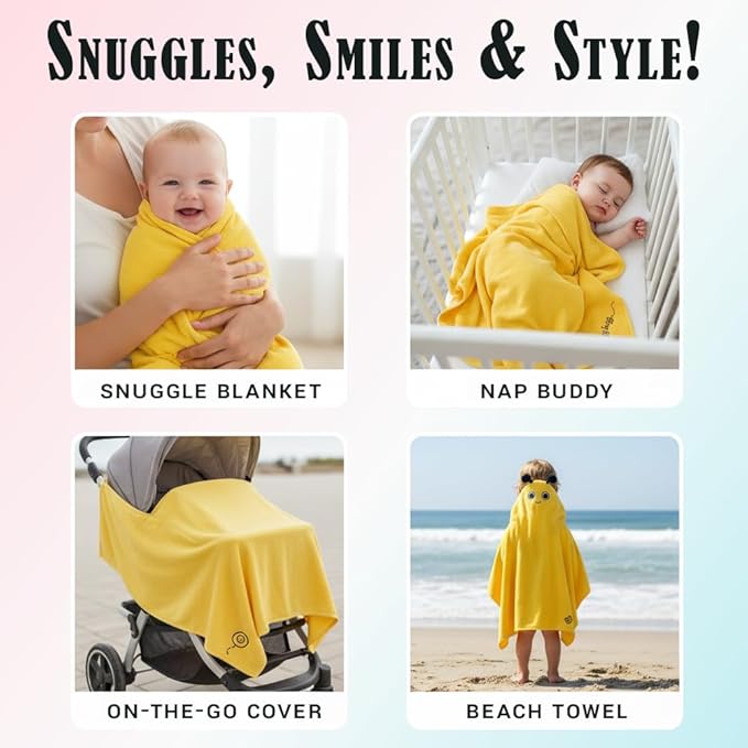 Milk&Moo Baby Hooded Towel, 100% Organic Turkish Cotton, Ultra Absorbent Bath Towel with Hood, 27x47 Inch, for Baby Boys & Girls (0-2 Years, Yellow)