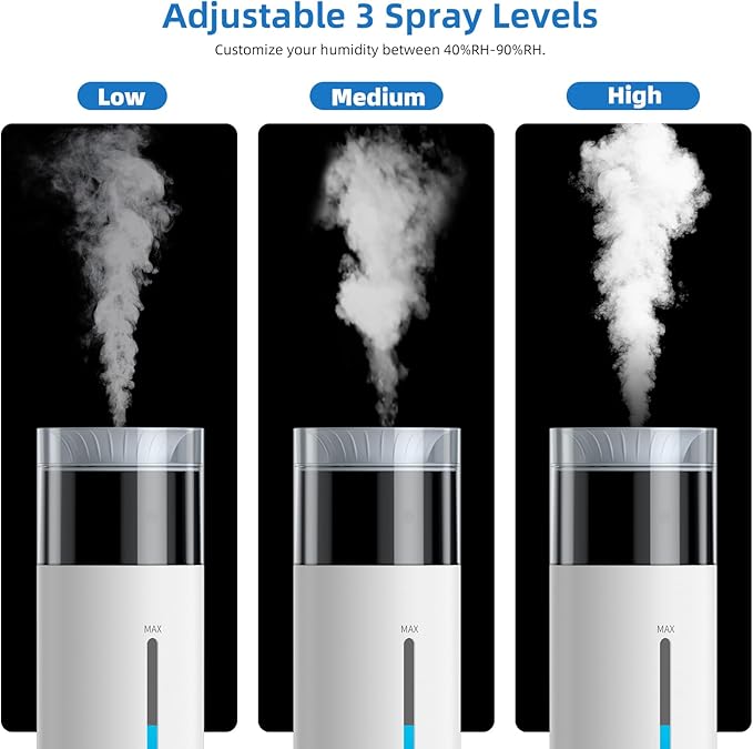 10L/2.6Gal Smart Humidifiers for Bedroom Large Room up to 600ft², 100H Runtime Cool Mist Top Fill, Ultra Quiet 30dB, Auto Control, Essential Oil Tray, Perfect for Bedroom, Office, Baby, White