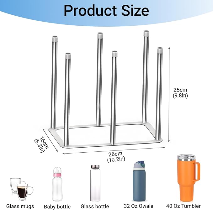 Water Bottle Drying Rack,Stainless Steel Bottle Rack Dryer, Plastic Bag Drying Rack, Baby Bottle Drying Rack,Space Saving Countertop Rack for Glass,Cups, Mugs,Mason Jars and Sports Bottles