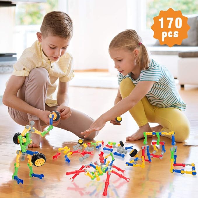 SHUNLAM Building Blocks for Kids, 170 Pcs STEM Toys for Boys and Girls, Safe and Creative Toy for Age 3+, Educational Activities (170 PCS)