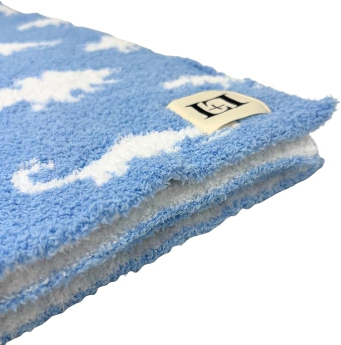 Dinosaur Baby Blanket 28"x40" - DreamSoft Knit Throw for Crib, Stroller or Car Seat - Soft Receiving Blanket/Newborn Nursery Gift Essential for Toddler, Infant, Kids, Boys & Girls (Baby Blue/White)