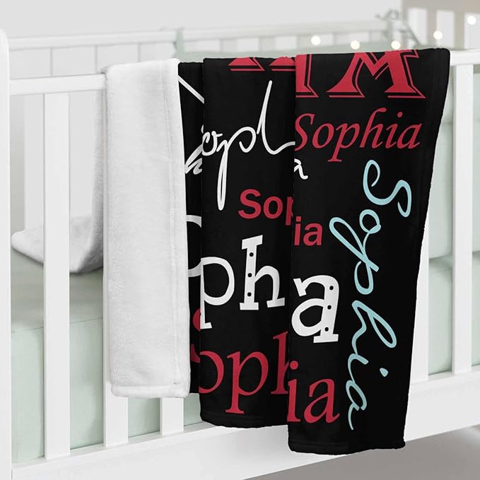 Personalized Name Blanket for Baby Girls Boys, Custom Baby Blanket with Name for Newborn Expect Mom, Black and Red Throw Blanket, Customized Gifts for Baby Shower Birthday Christmas