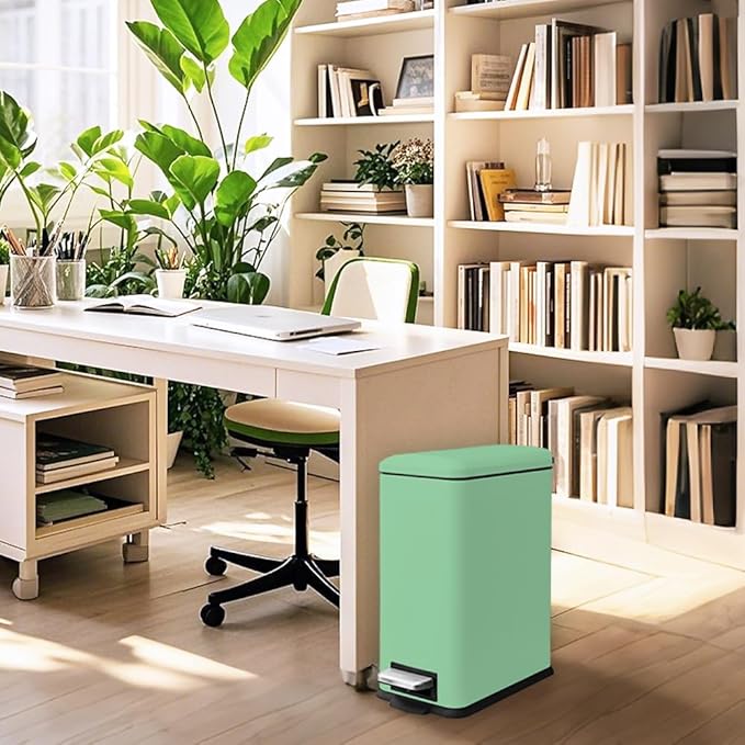 Bathroom Trash Can with Lid，5 Liter / 1.3 Gallon Small Trash Can with Removable Liner Bucket, Soft Close lid & Step Pedal, Stainless Steel Trash Bin for Bathroom,Bedroom,Home Office, Green