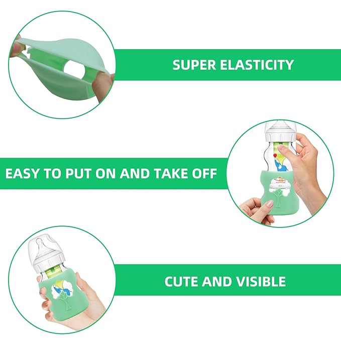 2 Pack Anti Breakage Baby Bottle Holder, Silicone Sleeves for Dr. Brown's Natural Glass Baby Bottles, Anti Flow Sleeve for Infant Bottles (5 Ounce)