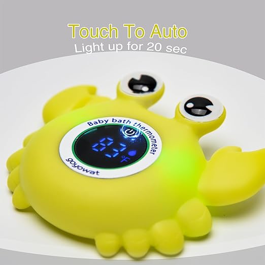 Baby Bath Thermometer with LED Display, Floating Crab Toy – 2-in-1 Water Safety Sensor for Infants, Color-Coded Alerts (Hot/Cold), Bath Tub Temperature Monitor, Cute Floating Bath Toy, Nursery