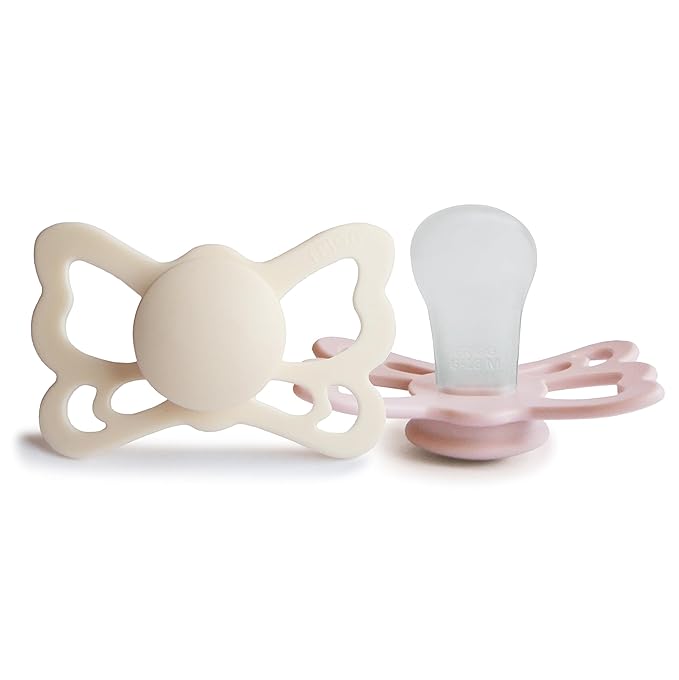 FRIGG Butterfly Anatomical SilkySoft Silicone Baby Pacifier | Made in Denmark | BPA-Free (Cream/Blush, 6-18 Months)