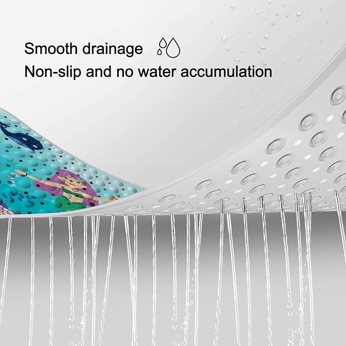 LNOND Bath Mat for Tub for Kids, Ocean Mermaid Bathtub Mat, Kids Bath Mats for Bathroom Non Slip with Drain Holes and Suction Cups,Machine Washable (40 X 16 Inch)