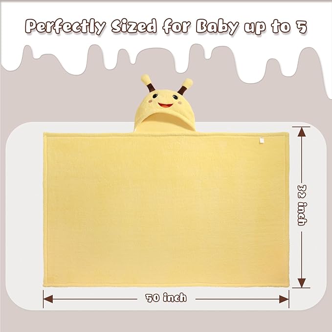 Hooded Toddler Bath Towels, 2 Pack Thick Towel for Kids with Animal Hood, Extra Large 50 x 32 inch for Baby 0-6 Years, Soft Absorbent Coral Fleece for Boys & Girls, Pink Ribbit & Yellow Bee