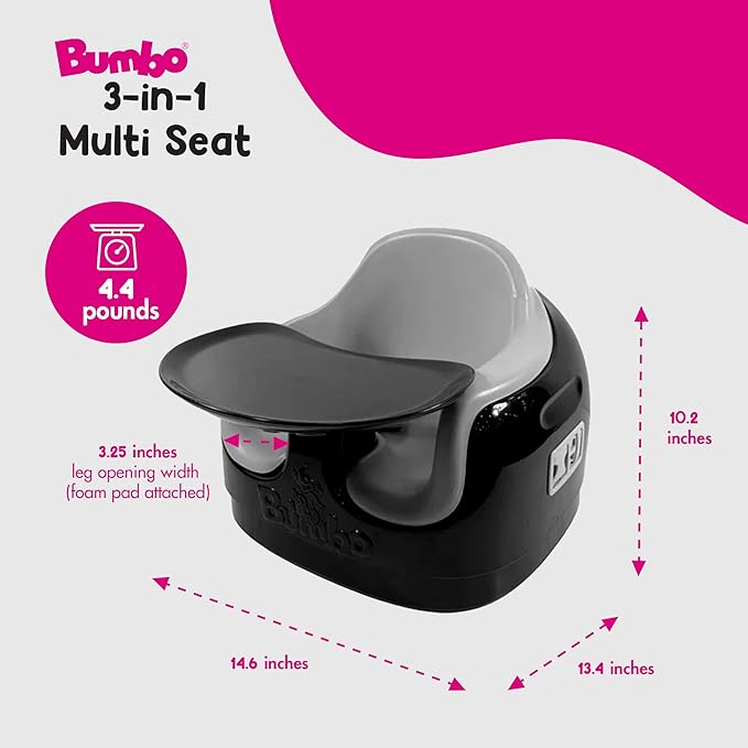 Bumbo 2 Pack 3-in-1 Multi-Seat for 6 to 36 Months, Travel Baby Feeding and Play Floor Seat, All-in-One Portable Booster with Tray & Toddler High Chair, Black/Cool Grey