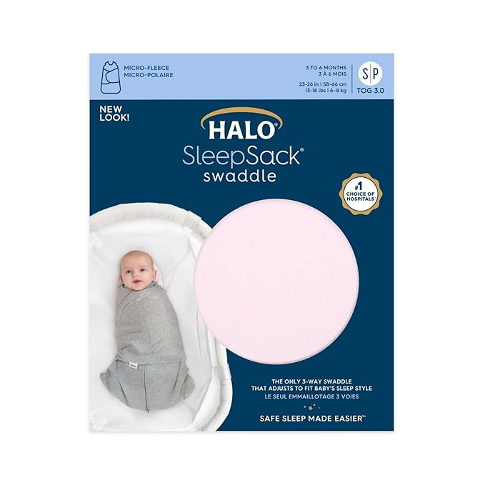 HALO Micro-Fleece Sleepsack Swaddle, 3-Way Adjustable Wearable Blanket, TOG 3.0, Soft Pink, Preemie