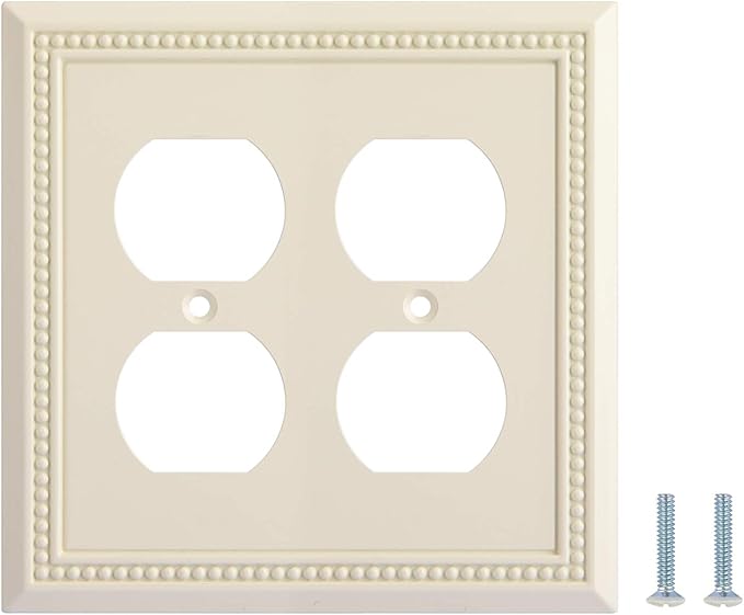Henne Bery Sunken Pearls Heavy Duty Decorative Wall Plate Switch Plate Outlet Cover, Durable Solid Zinc Alloy (Double Duplex, Light Almond)