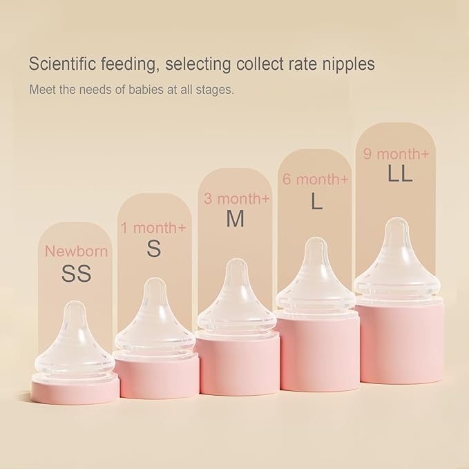 Gulicola Natural Glass Baby Bottle Newborn Set, 3 oz and 5 oz with Extra Slow Flow & Slow Flow Nipple, Anti Colic, 0-3 Months, 2 Pack - White