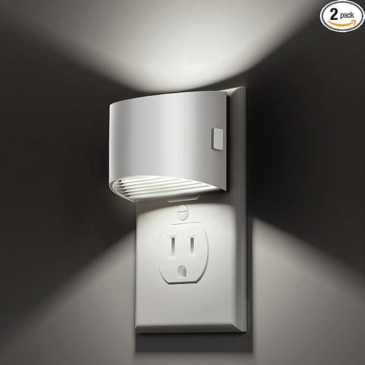 L LOHAS LED Night Lights Plug into Wall, Dimmable Night Light with 3 Level Brightness, 5000K Daylight White, 2 Pack, White Housing