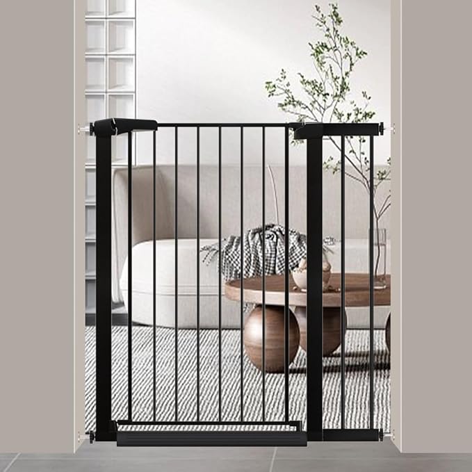 Fairy Baby 38" Extra Tall Pet Gate for Stairs, Fits Openings of 35.04" to 37.80" Wide, Extra Wide Baby Gate Indoor, Pressure Mounted Walk Thru Swing Auto Close Metal Puppy Barrier for Doorway, Black