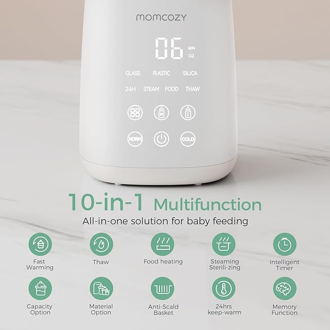 Momcozy Bottle Warmer, Fast Bottle Warmers for All Bottles with Timer, Accurate Temperature Control and Automatic Shut-Off, No Lid Required for Heating, White-Gray