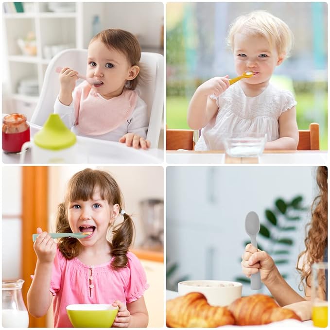 Vicloon Silicone Baby Feeding Spoons - 4 PCS First Stage for Infants, Ultra-Durable & Chewproof, Dishwasher Safe Baby Utensils