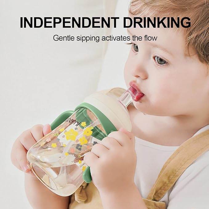 Sippy Cup, Weighted Straw Baby Trainer Cup, Toddler Drinks Water Bottle with Leakproof Spout for 6+, No Spill Learner Cup 240ml/8oz