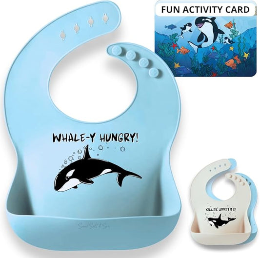 Animal Silicone Bibs for Babies - 2 Pack Sea Life Bibs for Boys and Girls - Easy to Clean Adjustable