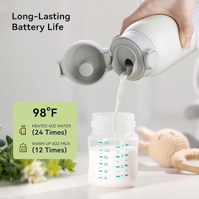 Portable Bottle Warmer for Travel,Fast Heating & Precise Temp Control for Baby Breast Milk & Water,Bottle Warmer for Outdoors/Home/Car..,13.5 Ounces Large Capacity to Meet Your All-Day Needs(Gray)