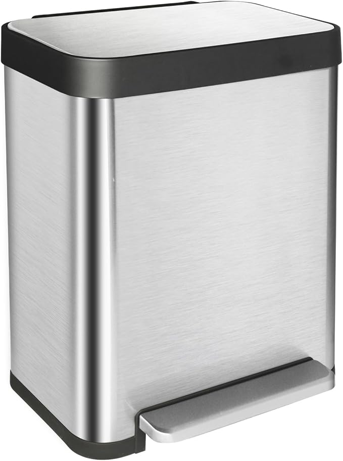 10 Gallon Stainless Steel Trash Can with Removable Inner Bucket, Soft Close Lid, and Hands-Free Foot Pedal - Modern Kitchen Waste Bin