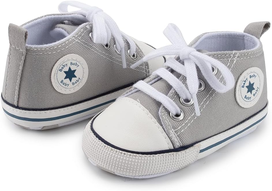 Meckior Baby Girls Boys Canvas Sneakers Soft Sole High-Top Ankle Infant First Walkers Crib Shoes