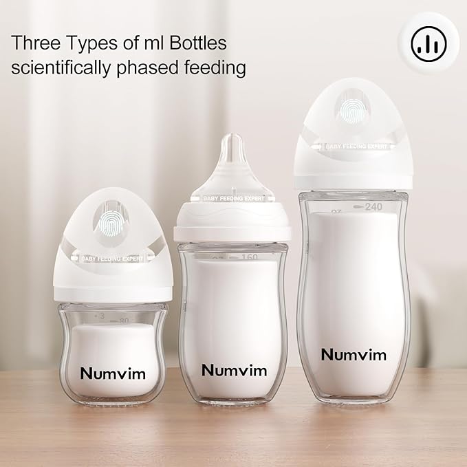 Natural Glass Baby Bottles Gentle & Extra Slow Flow, Newborn Breastfeeding Bottle with Anti Colic Nipple for 0 Months Babies, 3 Packs (White (8 Ounce), 1 Count (Pack of 3))