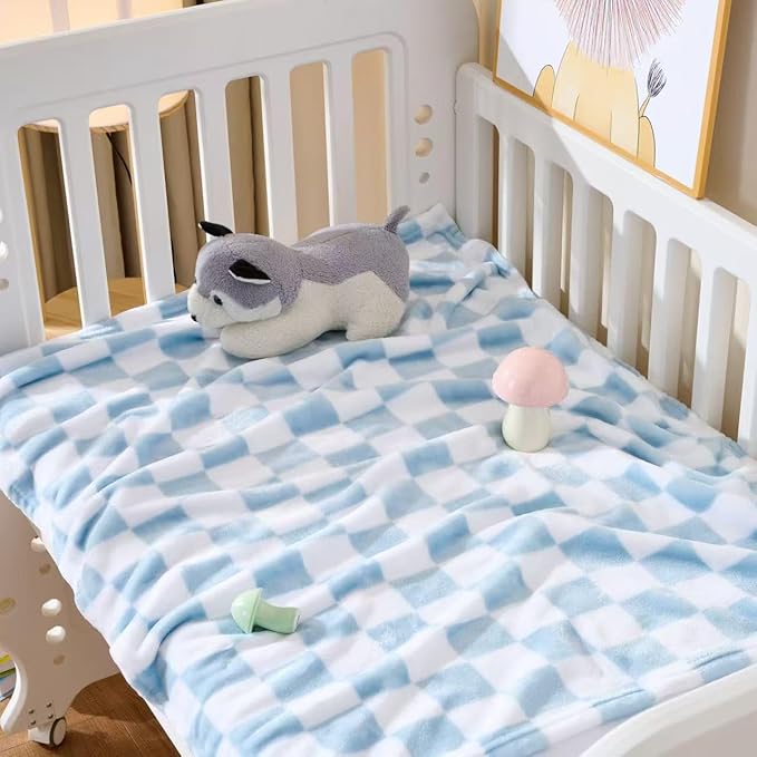 4 Pcs Baby Blankets, Fluffy Small Crib Blankets for Boys, Fleece Checkered Blanket, Toddler Receiving Blankets 30×40