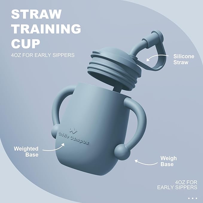Cuddle Campus Pack of 2 Silicone Baby Training Cup, Shatterproof Toddler Sippy Cups with Straw, Open Cup for Baby, 6+ Months 5 Oz