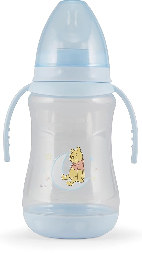 Disney 2 Pack 10 Ounce Baby Bottles with Character Prints and Colored Covers with Double Handle - BPA Free and Easy to Clean