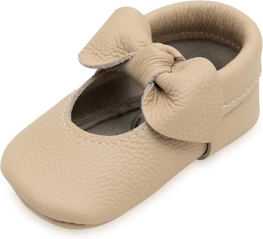 BirdRock Baby Bow and Knot Moccasins - Genuine Leather Baby Girl Shoes