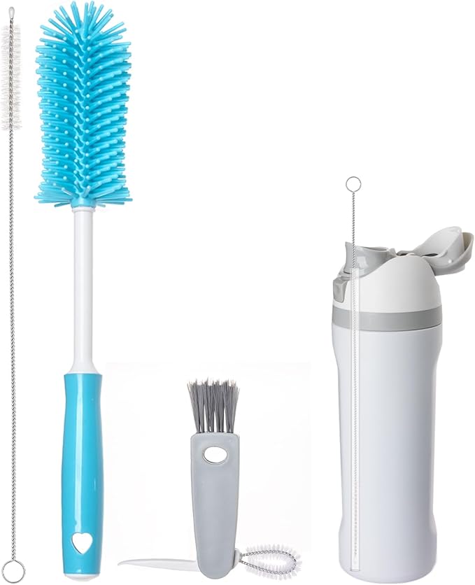 3 Pack Water Bottle Cleaner Brush Set - for Owala Cleaning Kit, Long Handle Silicone Bottle Brush Soft Touch No Scratch, Straw Cleaner Brush, 3 in 1 Multipurpose Cup Cleaner Kit for Owala Accessories